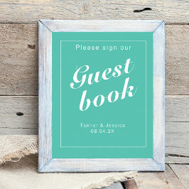 Aqua & White Modern Minimalist Wedding Sign Poster