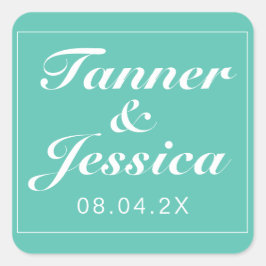 Aqua & White Modern minimalist Wedding Vierkante Sticker