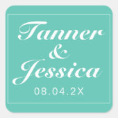 Aqua & White Modern minimalist Wedding Vierkante Sticker (Voorkant)