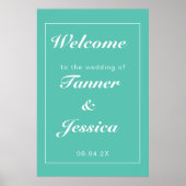 Aqua & White Modern Wedding Welcome Poster (Voorkant)