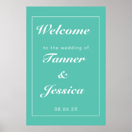 Aqua & White Modern Wedding Welcome Poster