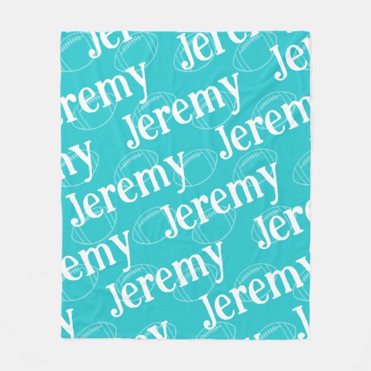 Aqua & White Novelty Football Fleece Deken (Voorkant)