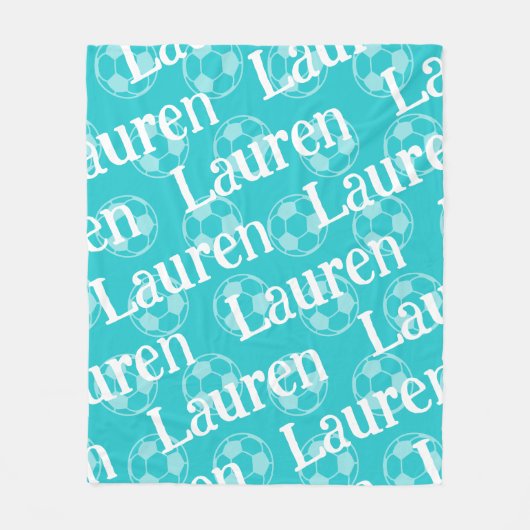 Aqua & White Novelty Voetbal Fleece Deken (Voorkant)