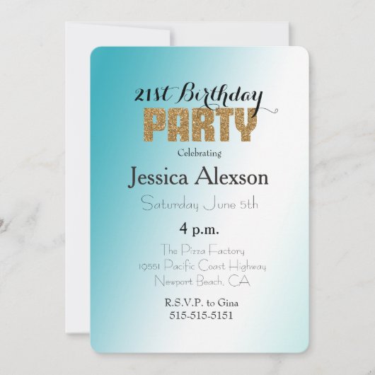 Aqua White Ombre Gouden Glitter Kaart (Voorkant)