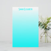 Aqua White Ombre Stationery Briefpapier (Staand voorkant)