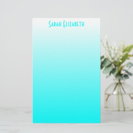Aqua White Ombre Stationery Briefpapier (Staand voorkant)