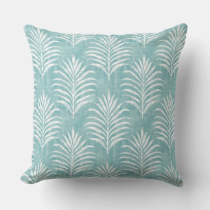 Aqua & White Palm Leaf Sierkussen
