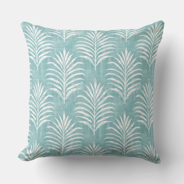 Aqua & White Palm Leaf Sierkussen (Voorkant)