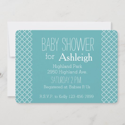 Aqua White Quatrefoil baby shower Kaart (Voorkant)