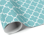 Aqua White Quatrefoil Cadeaupapier (Rol Hoek)