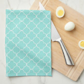 Aqua White Quatrefoil Kitchen Cloth Towel Theedoek (Quarter Fold)