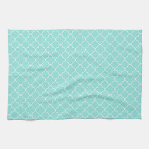 Aqua White Quatrefoil Kitchen Cloth Towel Theedoek