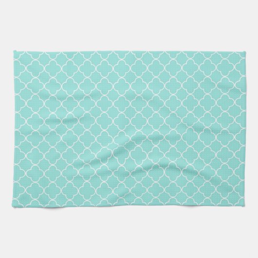 Aqua White Quatrefoil Kitchen Cloth Towel Theedoek (Horizontaal)