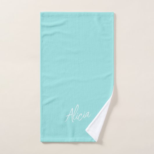 Aqua white signature script name gepersonaliseerd bad handdoek (Handdoek)