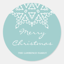 Aqua White Sneeuwvlok Kerstvakantie Ronde Sticker