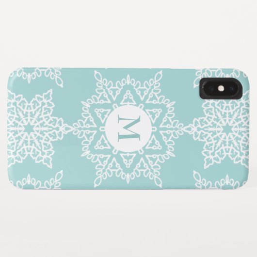 Aqua White Sneeuwvlokken Kerstvakantie Monogram Case-Mate iPhone Case (Achterkant (horizontaal))