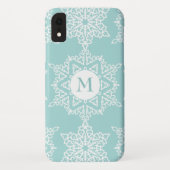 Aqua White Sneeuwvlokken Kerstvakantie Monogram Case-Mate iPhone Case (Achterkant)