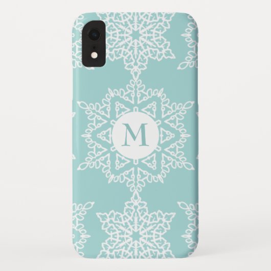 Aqua White Sneeuwvlokken Kerstvakantie Monogram Case-Mate iPhone Case (Achterkant)
