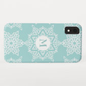 Aqua White Sneeuwvlokken Kerstvakantie Monogram Case-Mate iPhone Case (Achterkant (horizontaal))