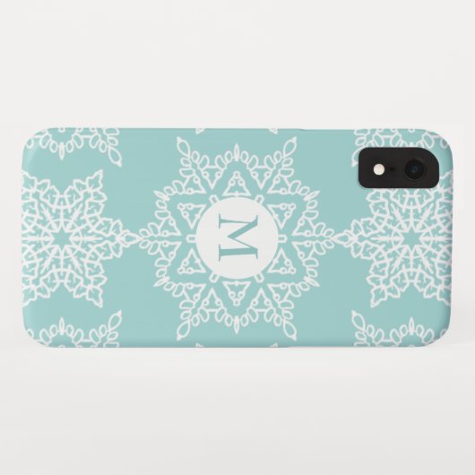 Aqua White Sneeuwvlokken Kerstvakantie Monogram Case-Mate iPhone Case (Achterkant (horizontaal))