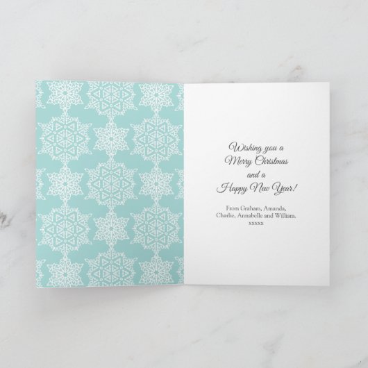 Aqua White Sneeuwvlokken Vrolijk Kerstfeest Foto Feestdagen Kaart (Binnen)