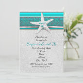 Aqua & White Starfish Beach Sweet 16 uitnodigingen (Staand voorkant)