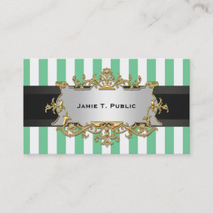 Aqua White Stripe, Black Ribbon, Gold Framed Label