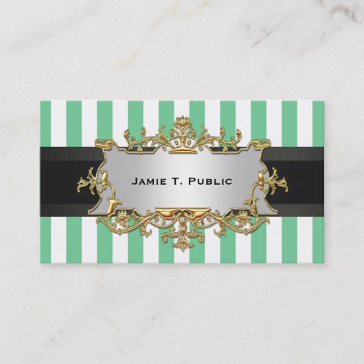 Aqua White Stripe, Black Ribbon, Gold Framed Label (Voorkant)