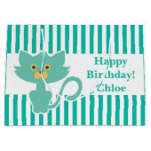 Aqua-White Stripe・Cat・Custom Groot Cadeauzakje (Voorkant)