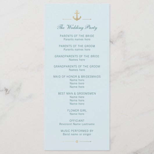 Aqua White Striped Nautical Program Rack-Kaarten Programmakaart (Achterkant)