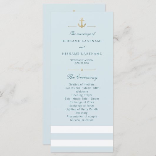 Aqua White Striped Nautical Program Rack-Kaarten Programmakaart (Voorkant / Achterkant)