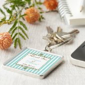 Aqua, White Stripes Gold Scrolls Wedding Favor Sleutelhanger (Zijkant)