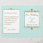 Aqua, White Stripes Gold Scrolls Wedding Program (Voorkant)