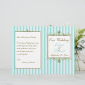 Aqua, White Stripes Gold Scrolls Wedding Program (Staand voorkant)
