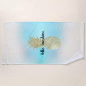 Aqua White Tie Dye Gold Ananas Strandlaken (Voorkant)