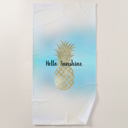 Aqua White Tie Dye Gold Ananas Strandlaken (Voorkant)