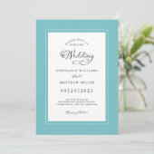 Aqua White Wedding Elegant Calligraphy Chic Lijst Kaart (Staand voorkant)