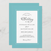 Aqua White Wedding Elegant Calligraphy Chic Lijst Kaart (Voorkant / Achterkant)