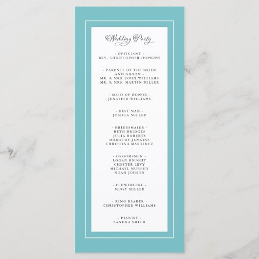 Aqua White Wedding Service Ceremony Elegant Programmakaart (Achterkant)
