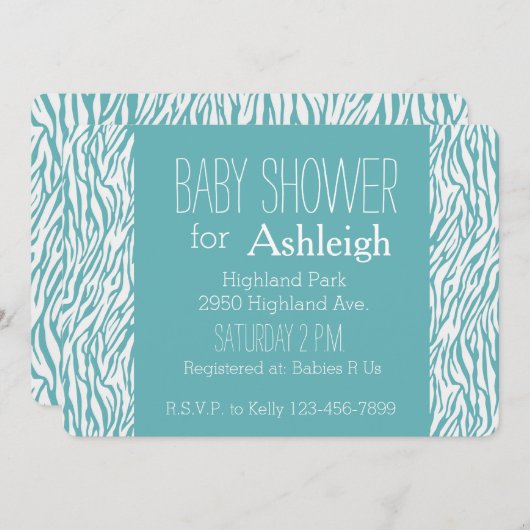 Aqua White Zebra Print baby shower Kaart (Voorkant / Achterkant)