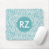 Aqua White Zebra Print monogram Muismat (Met muis)
