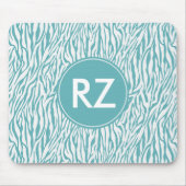 Aqua White Zebra Print monogram Muismat (Voorkant)