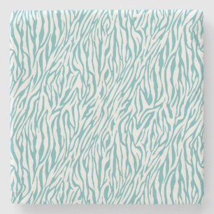 Aqua White Zebra Print Stenen Onderzetter