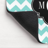 Aqua Wht Chevron Black Quatrefoil 3 Monogram Muismat (Hoek)
