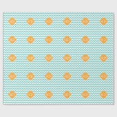 Aqua Wht Chevron Cantaloupe Quatrefoil 3 Monogram Cadeaupapier (Vlak)