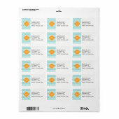 Aqua Wht Chevron Cantaloupe Quatrefoil 3 Monogram Etiket (Full Sheet)