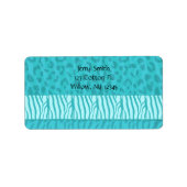 Aqua Wild Animal Fur Pattern Etiket (Voorkant)