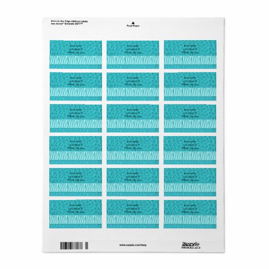 Aqua Wild Animal Fur Pattern Etiket (Full Sheet)
