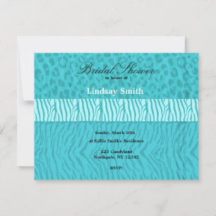 Aqua Wild Animal Print Bridal Shower Kaart