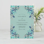 Aqua Wildflower Bruiloft Kaart (Staand voorkant)